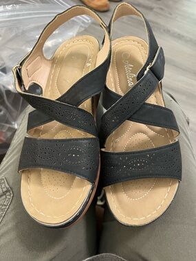 Anolina Black Women's Comfort Slingback Sandals